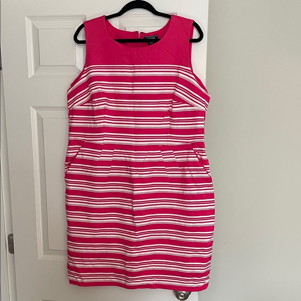 Lands' End Sleeveless Pink and White Striped Midi Sheath Dress